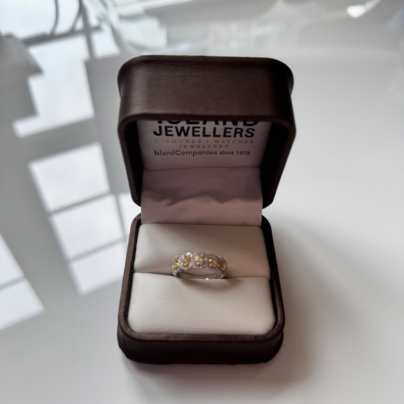 Fancy Yellow 5 Natural Diamond Eternity Ring Oval Cut 18K White Gold, Size 6 - Picture 2 of 16